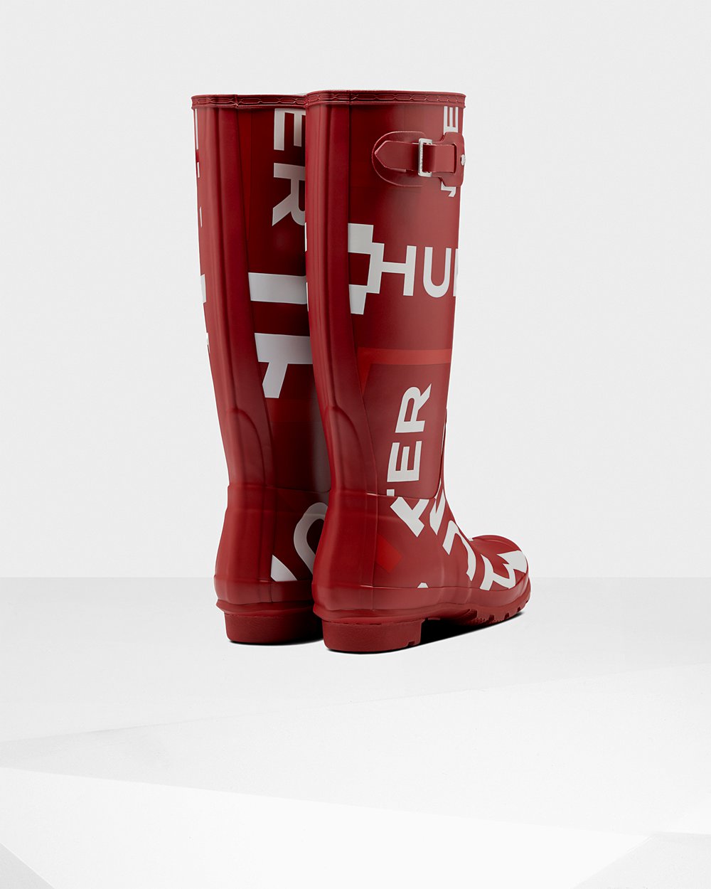 Hunter Mujer Original Exploded Logo - Botas de Lluvia Gris Rojas - 841-DUTLYN